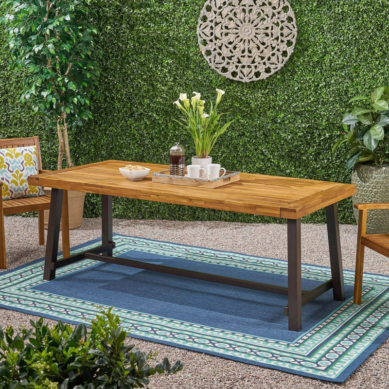 Equilibrium Outdoor Dining Table with Wooden Frame and Slat Top by HouseOfZazla