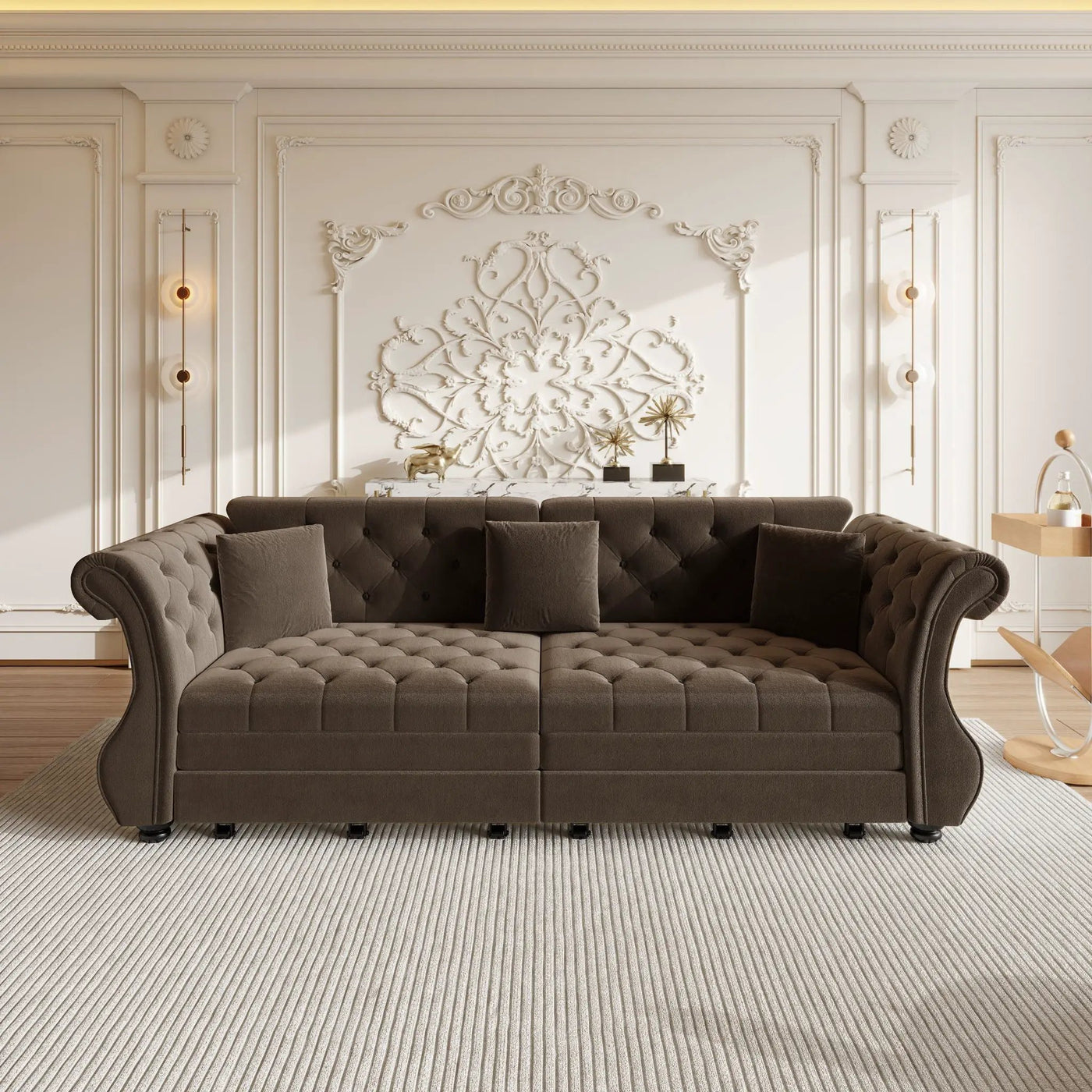 Oversized Chesterfield Pull Out Sofa Bed, Roll Arm Couch With Flower Tufting For Living Room by HouseOfZazla