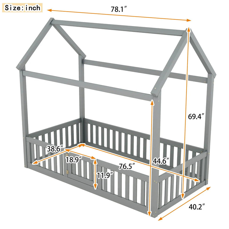 Wood House Bed With Fence And Door by Unique Piece Furniture