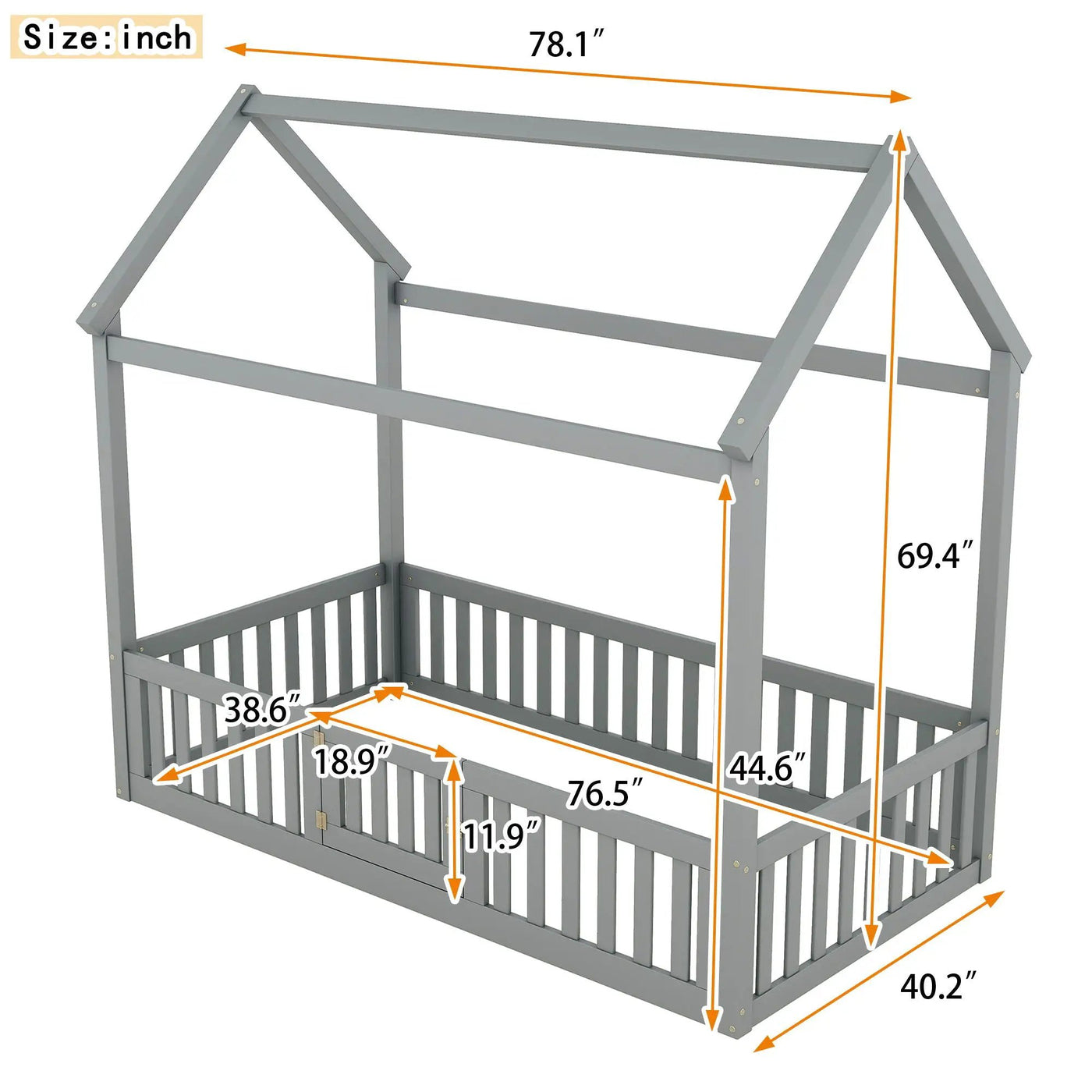 Wood House Bed With Fence And Door by Unique Piece Furniture