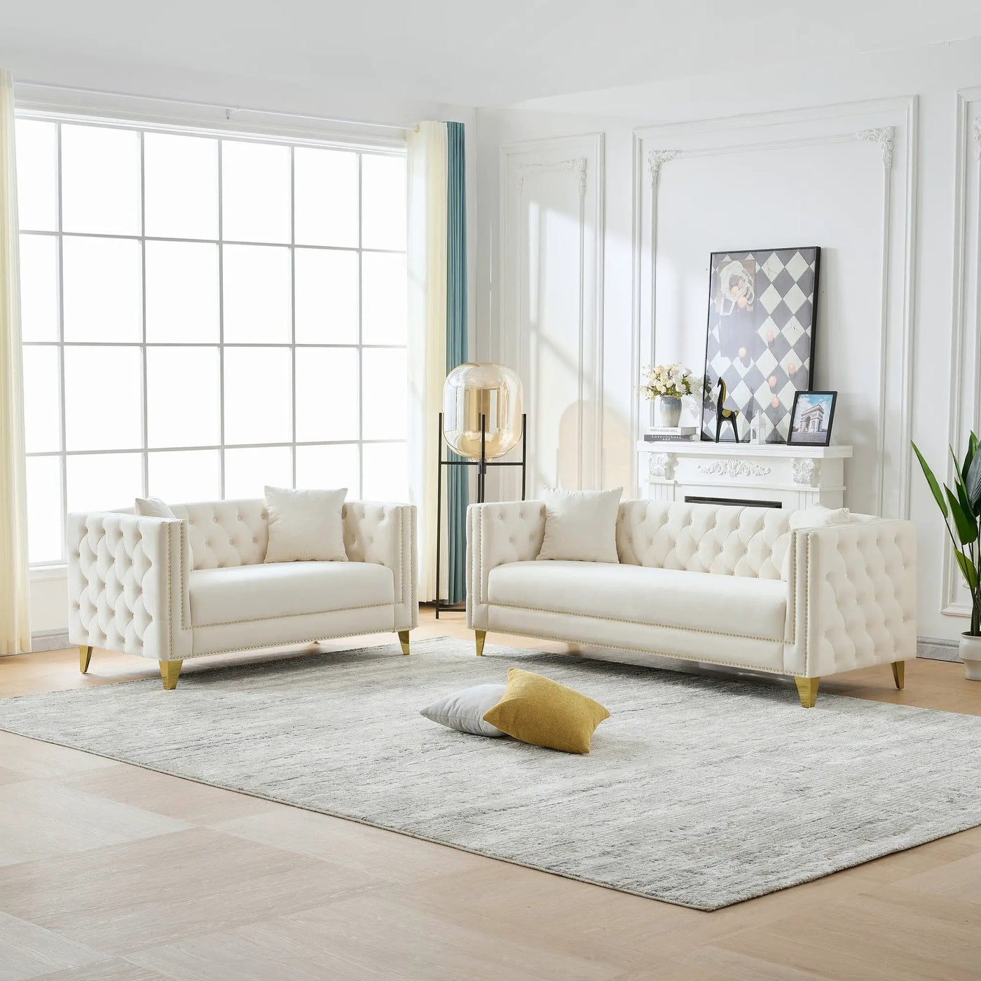 Deep Seat Sofa With Button Nailhead, Square Arm Couches by HouseOfZazla