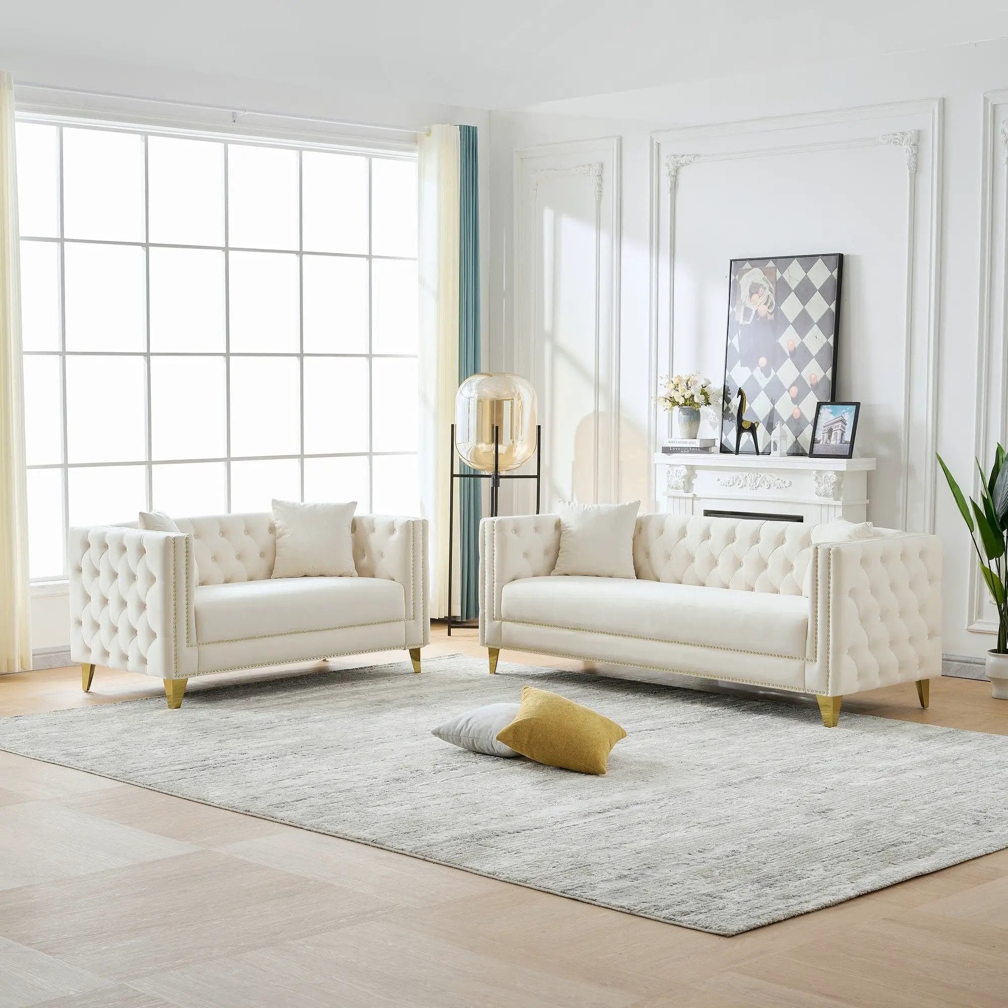 Deep Seat Sofa With Button Nailhead, Square Arm Couches by HouseOfZazla