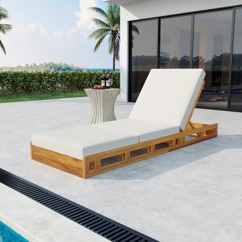 Lounge Chaise Set, Acacia Solid Wood with Lounge Cushion (Cream & Triple Fold) - Matching Dark by HouseOfZazla