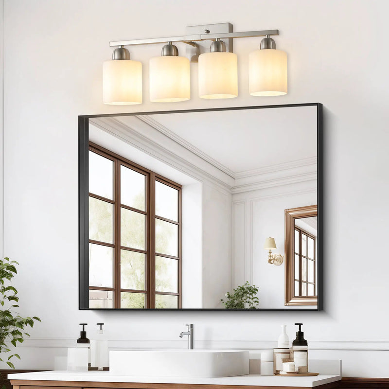 Modern 4-Light Bathroom Fixture with Nickel Finish and Milky by HouseOfZazla