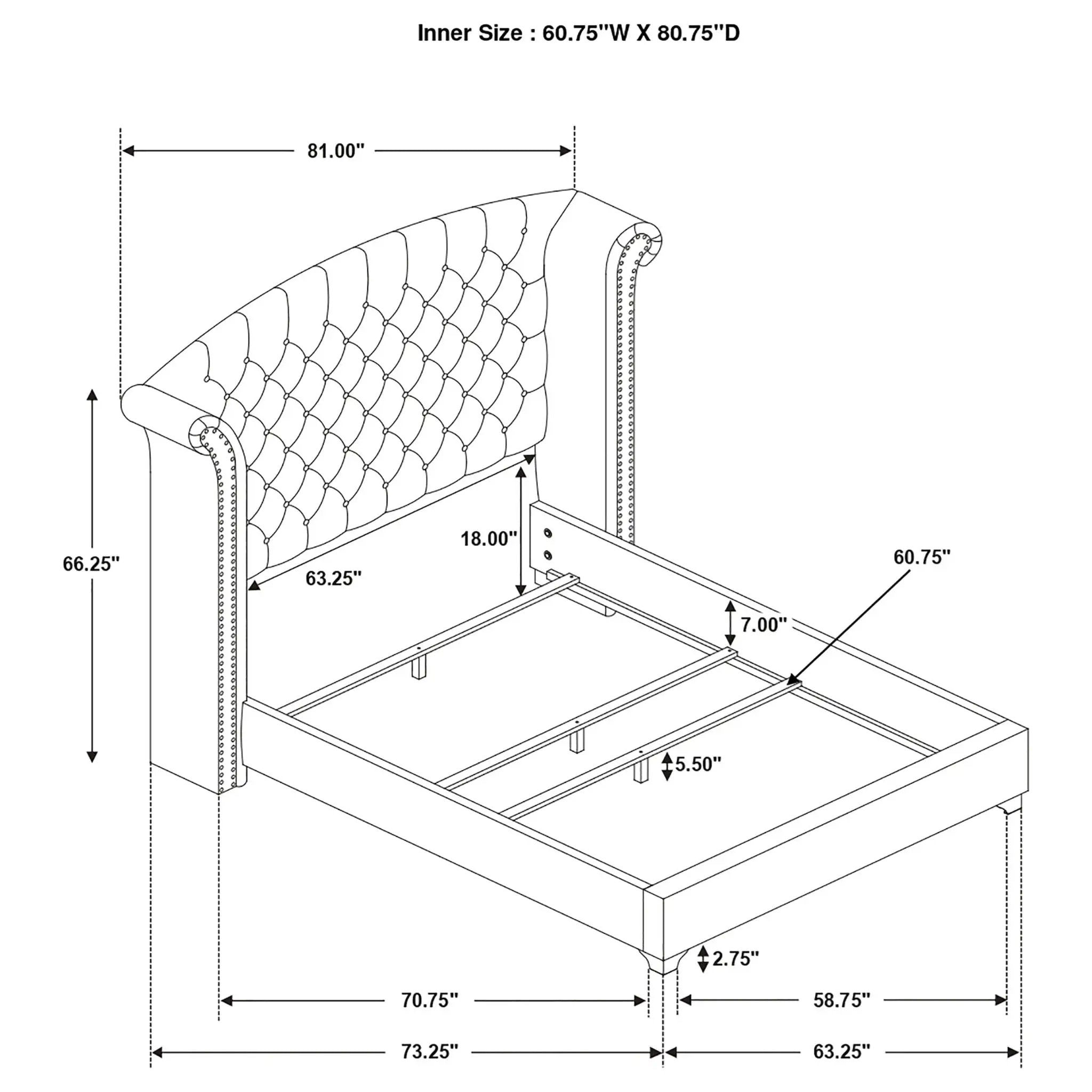 Melody Upholstered Queen Wingback Bed Grey by Unique Piece Furniture