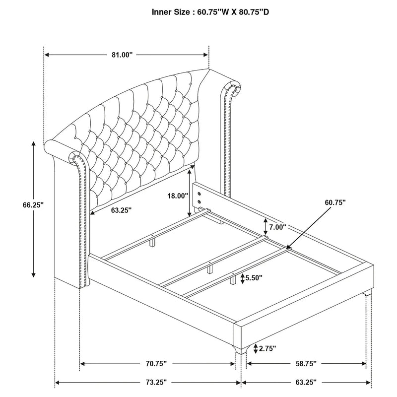 Melody Upholstered Queen Wingback Bed Grey by Unique Piece Furniture