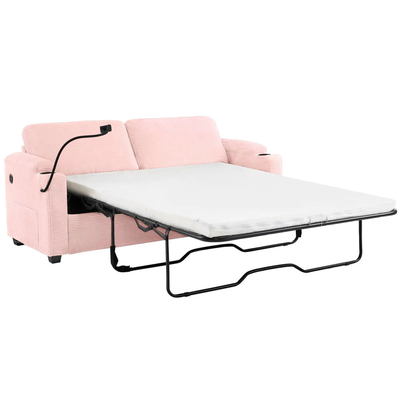 Sleeper Sofa Loveseat Sofa With Full Size Mattress, 2 USB Ports, 2 Cup Holders, 2 Side Pockets And Phone Holder by HouseOfZazla