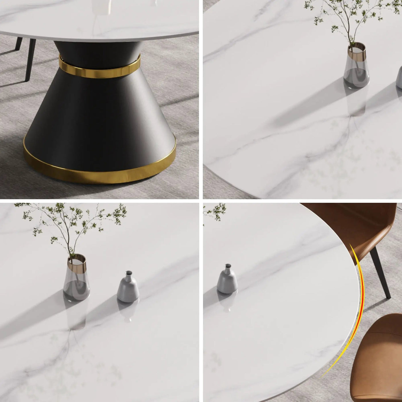 Modern Artificial Stone Round Carbon Steel Base Dining Table, Can Accommodate 6 People by HouseOfZazla