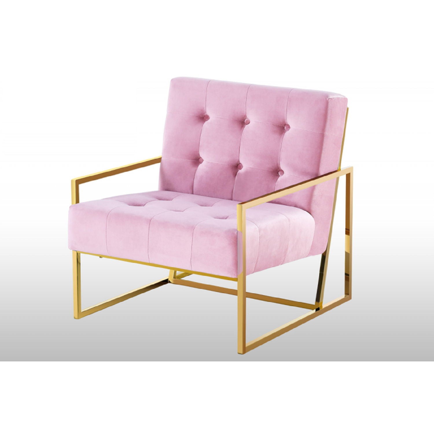 Tufted Accent Armchair With Frame For Living Room - Pink / Gold by Unique Piece Furniture