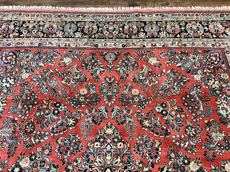Square Persian Sarouk Rug 11x11 ft, Rare Size, Hand Knotted Wool Floral Allover Red Persian Carpet, Handmade Antique Rug by Jewel Rugs