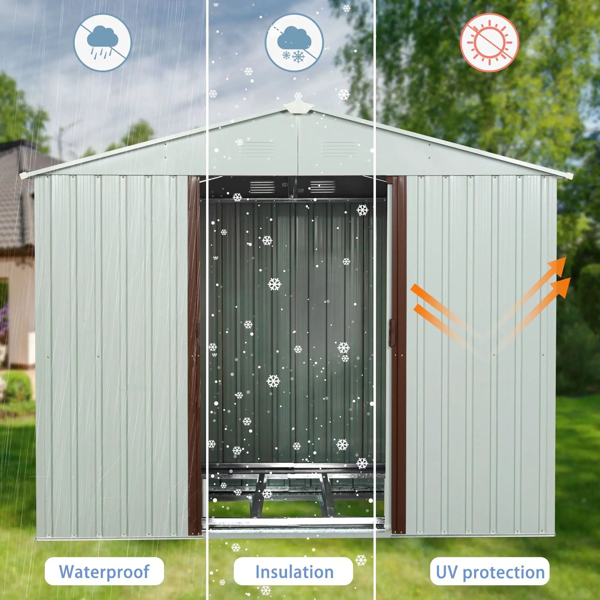 Ry-Sdyx56-Ww Outdoor Metal Storage Shed With Window - White by HouseOfZazla