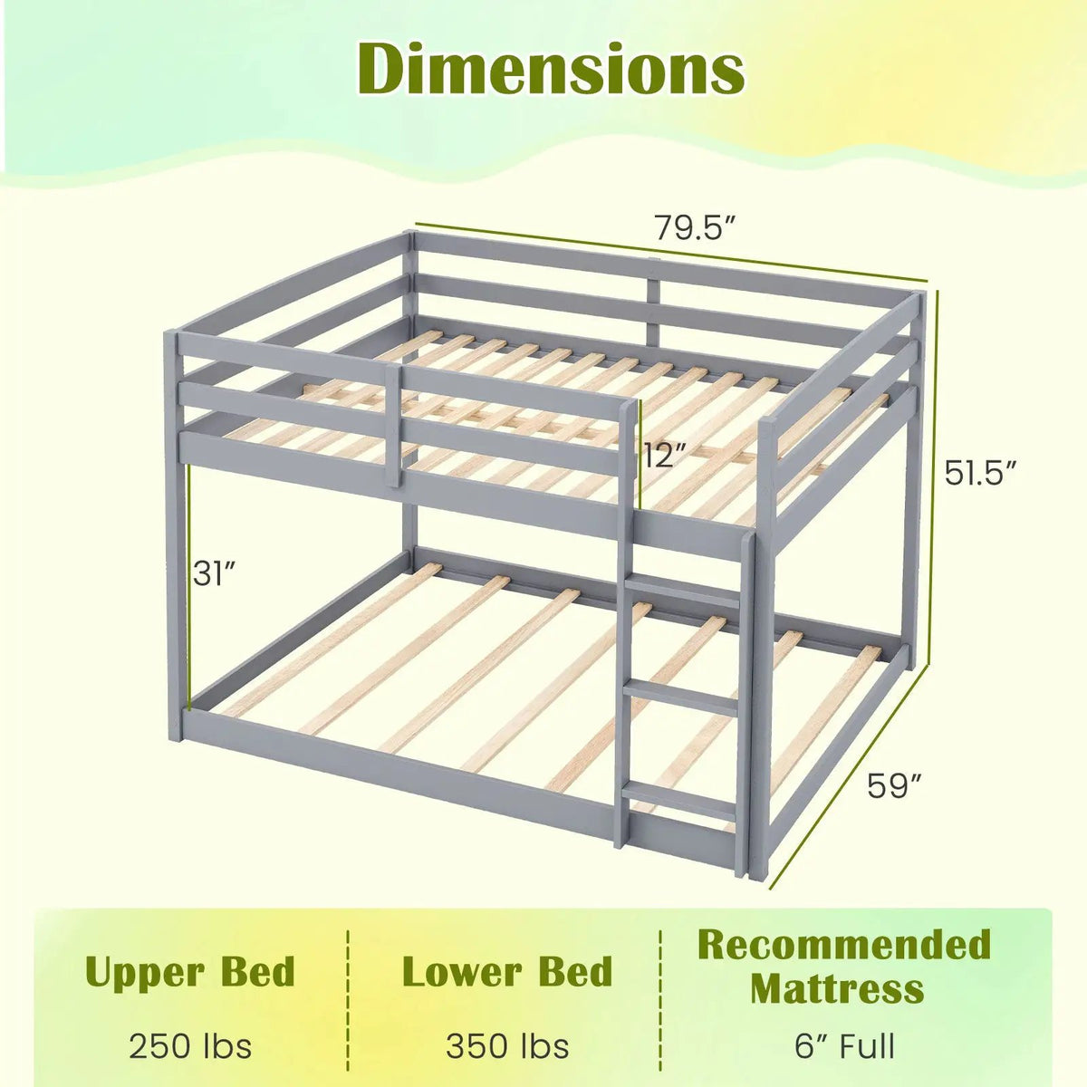 Full Over Full Bunk Bed Low-to-ground Bunk Bed, photo 9 of 16