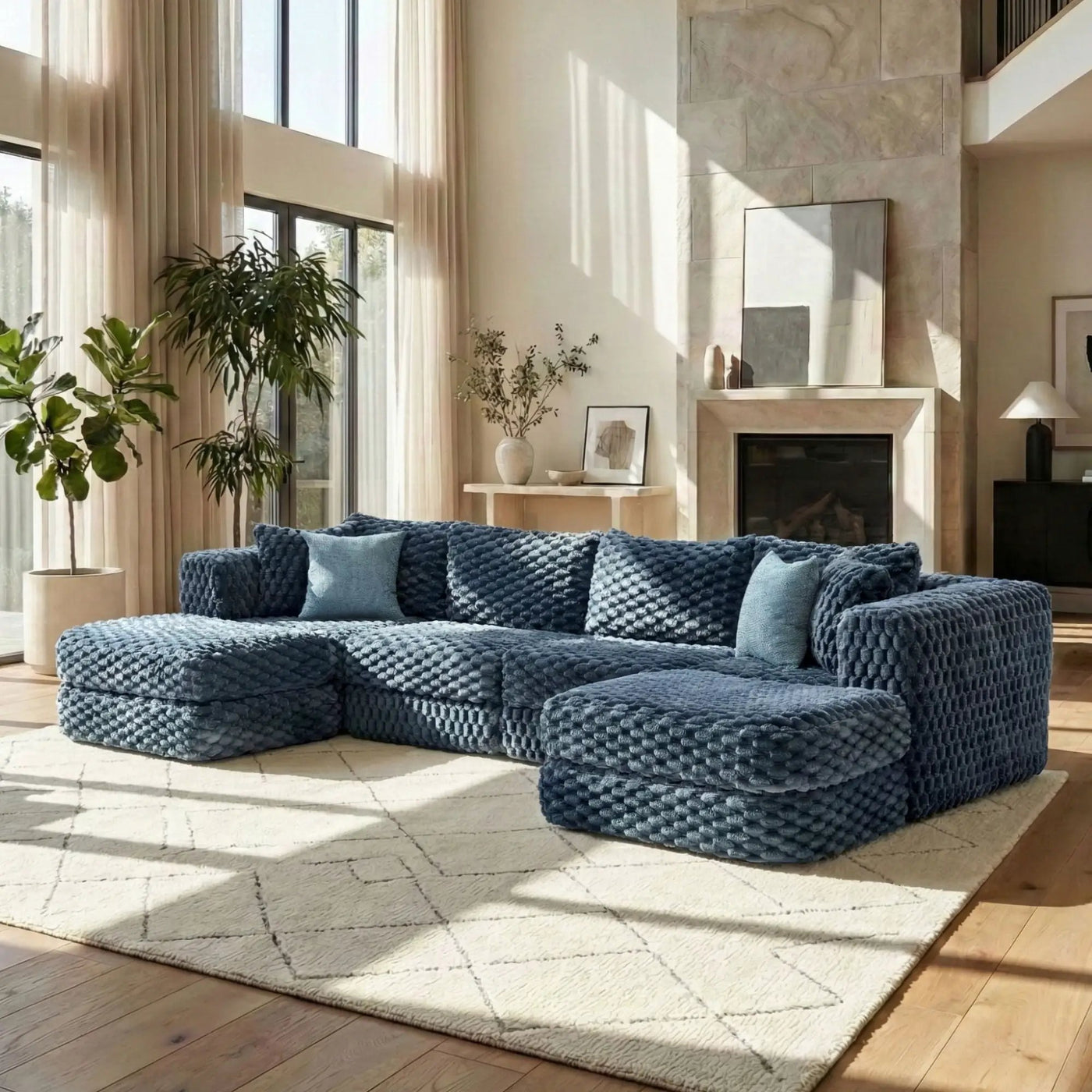 Modular Sectional Sofa, Boneless Couch With 2 Movable Ottomans by Unique Piece Furniture