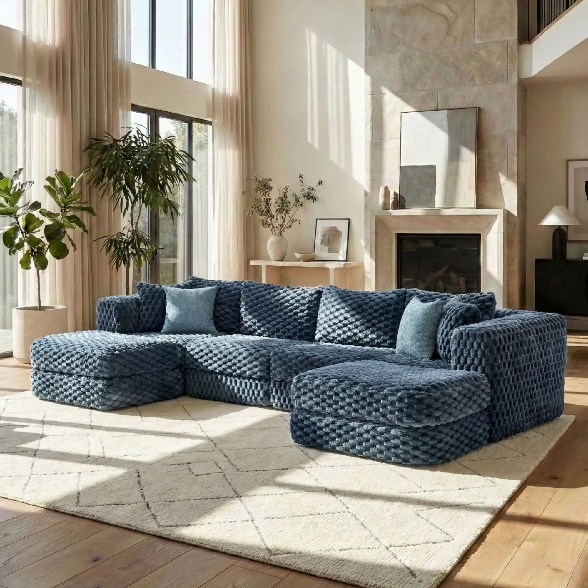 Modular Sectional Sofa, Boneless Couch With 2 Movable Ottomans by Unique Piece Furniture