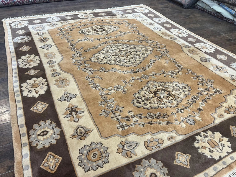 Indian Oushak Rug 8x10, Wool Hand Knotted Vintage Carpet by Jewel Rugs
