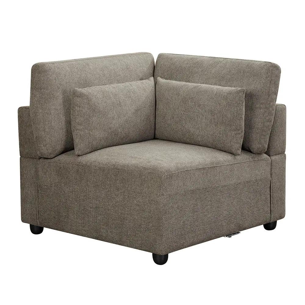 Rylie - Modular Wedge With 3 Pillows - Brown Linen by Unique Piece Furniture