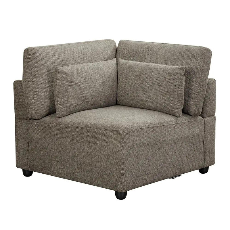 Rylie - Modular Wedge With 3 Pillows - Brown Linen by Unique Piece Furniture