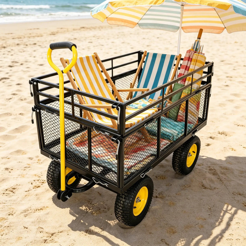 Wagon Cart Garden Cart Trucks Make It Easier To Transport Firewood Yellow+Black by HouseOfZazla