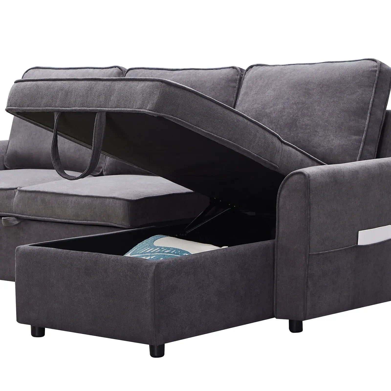 Modern Modular L-Shaped Sofa Bed with Chaise Dark Grey Linen by HouseOfZazla