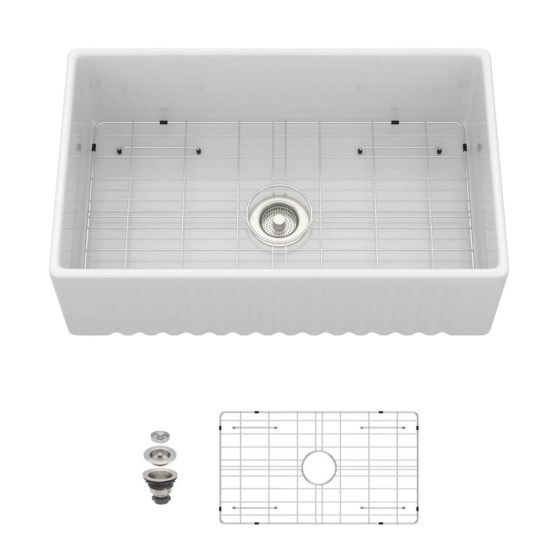 Apron-Front Reversible Single Bowl Kitchen Sink With Accessories - White by HouseOfZazla