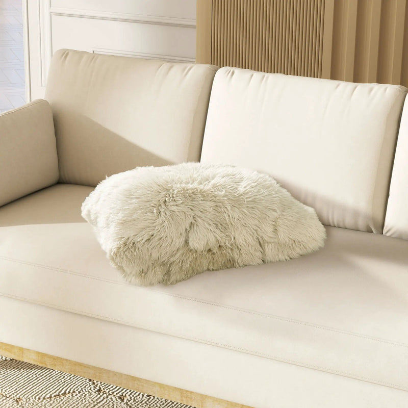 Astrid - Square New Zealand Sheepskin Accent Throw Pillow Cover With Feather Insert - Taupe / Natural by HouseOfZazla