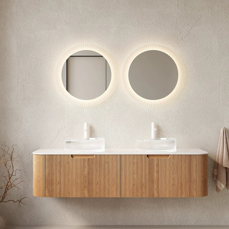 DINA 60" Bathroom Vanity with Floating Curved Edges and Glass Basins by HouseOfZazla
