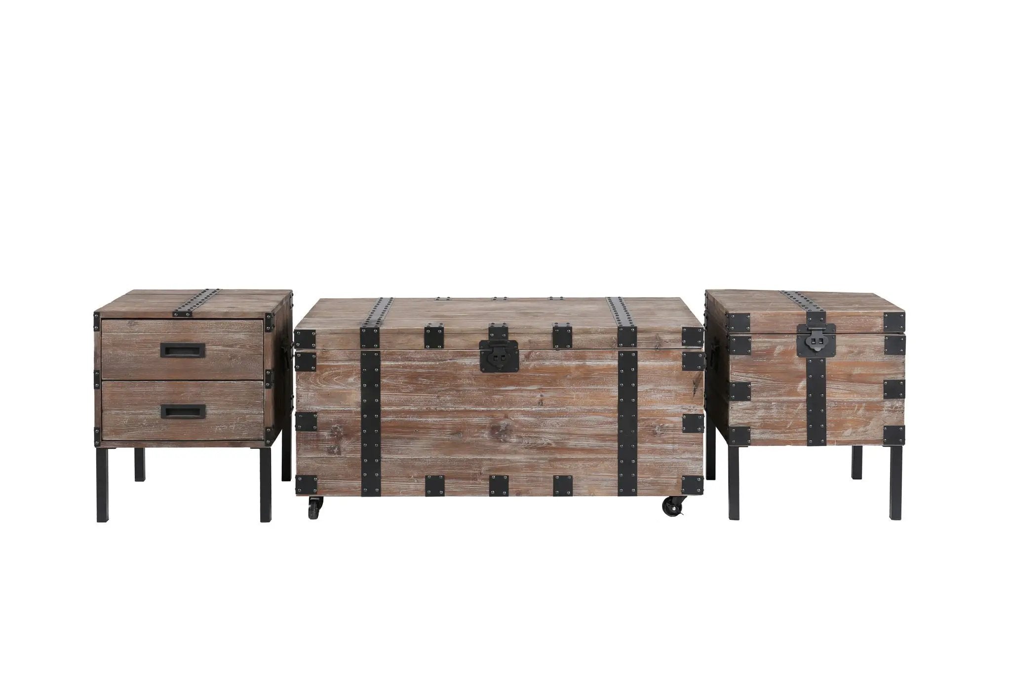 Trunk Table And Side Table With Large Storage Dress Up Your Liviing Room (Set of 3) - Antique Gray by HouseOfZazla