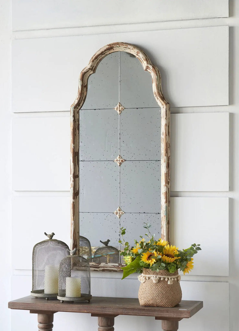 Large & Framed Wall Mirror, Arched Mirror With Decorative Window Look For Living Room - Cream by Unique Piece Furniture