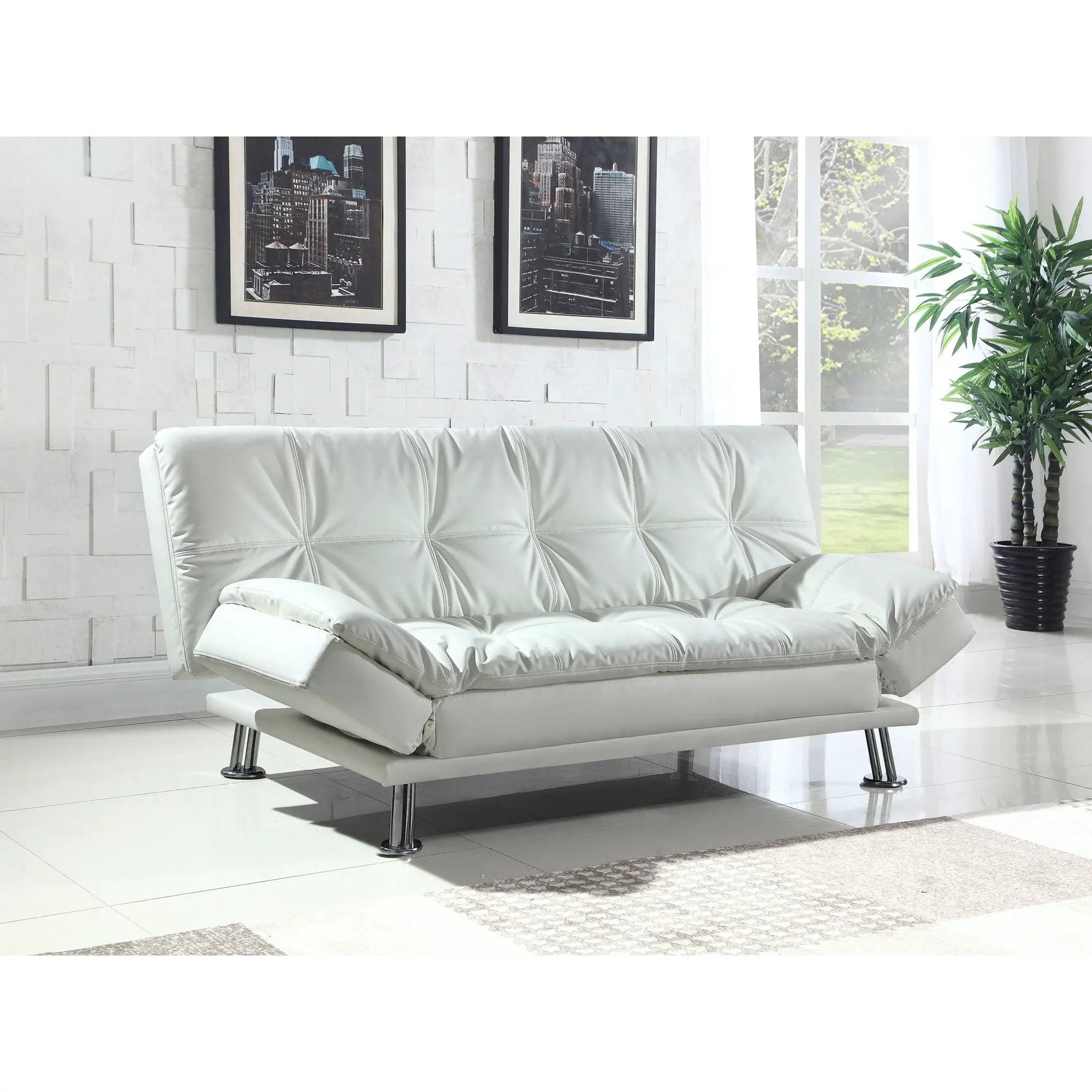 Kimpton - Upholstered Tufted Convertible Sofa Bed With Adjustable Arms Legs - White by HouseOfZazla