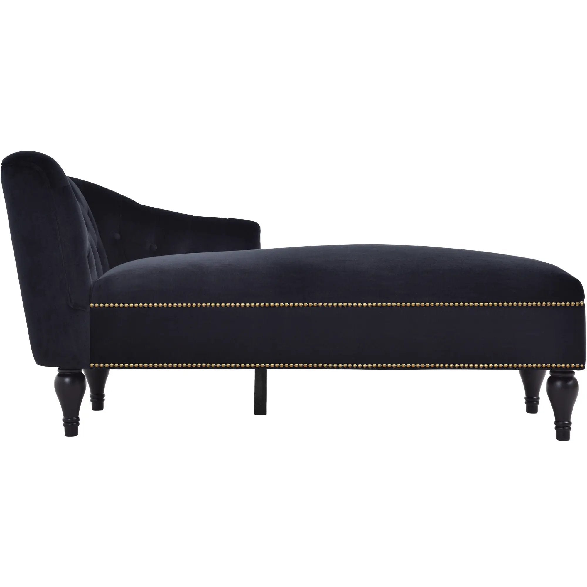 Velvet Chaise Lounge, Button Tufted Right Arm Facing Lounge Chair With Nailhead Trim For Living Room - Black by HouseOfZazla