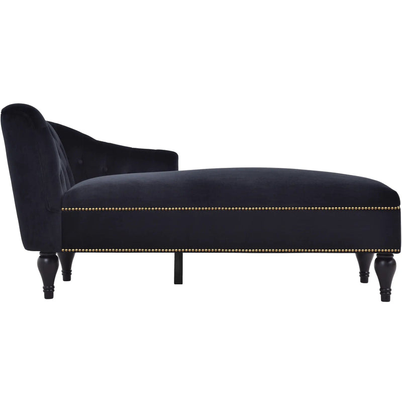 Velvet Chaise Lounge, Button Tufted Right Arm Facing Lounge Chair With Nailhead Trim For Living Room - Black by HouseOfZazla