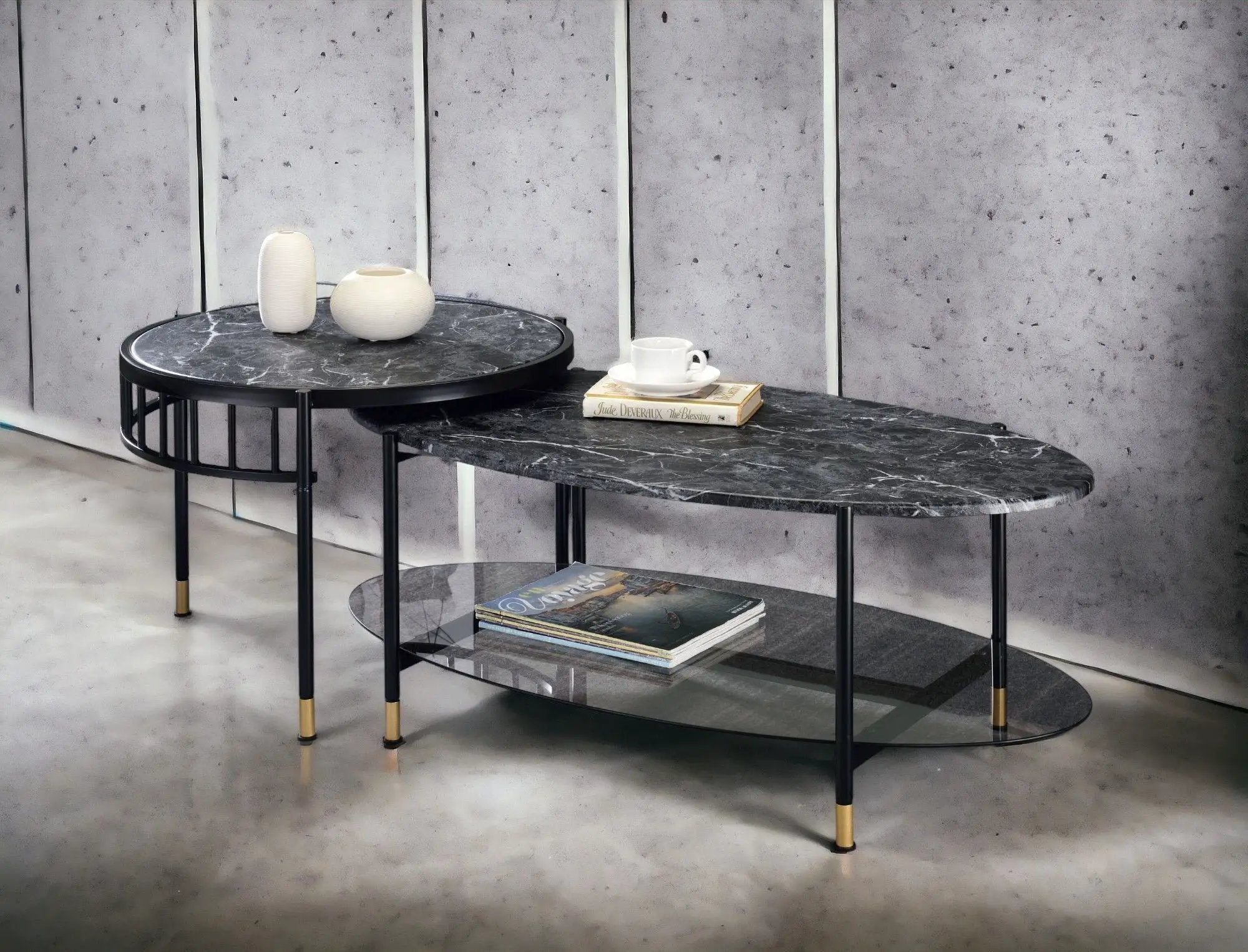 Silas - Engineered Stone Top Nesting Table - Black by Unique Piece Furniture