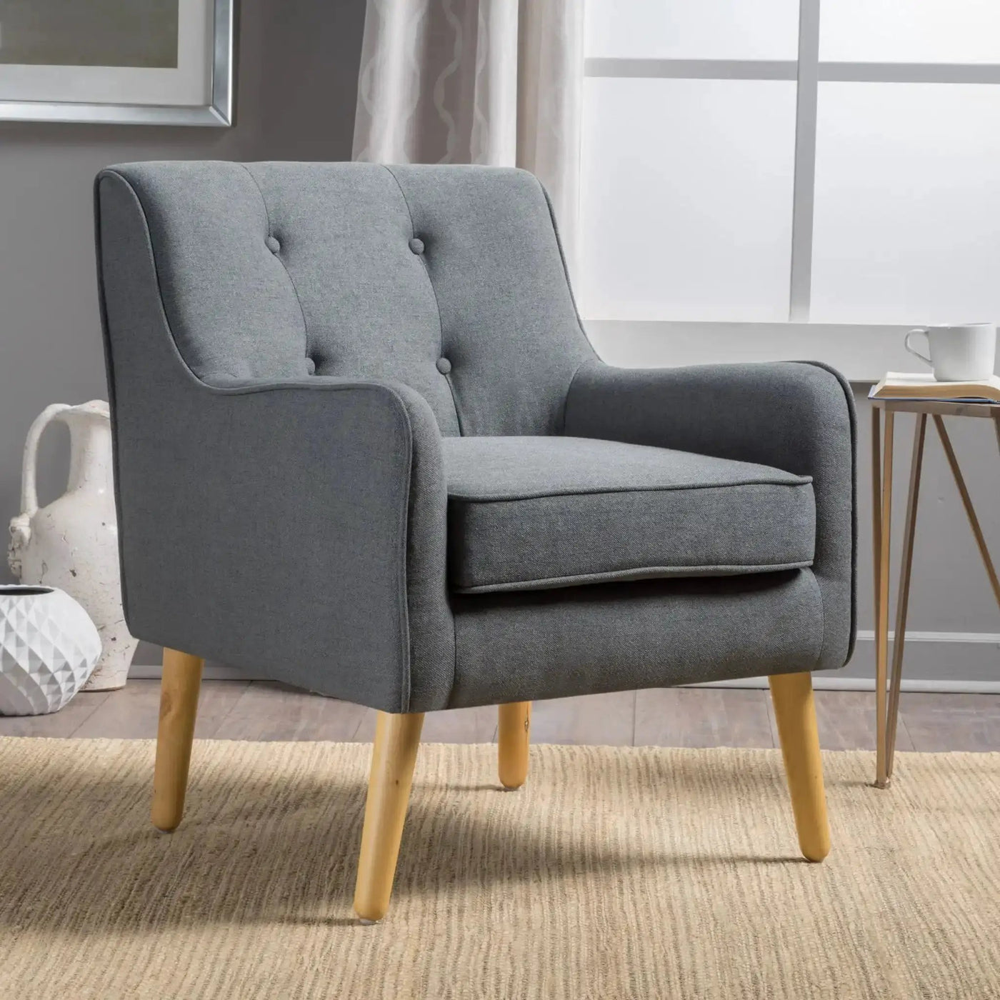 Modern Arm Chair With Tufted Back and Wooden Legs by HouseOfZazla