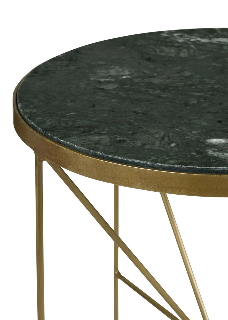 Eliska Round Green Marble Top Accent Side Table Antique Gold by Unique Piece Furniture
