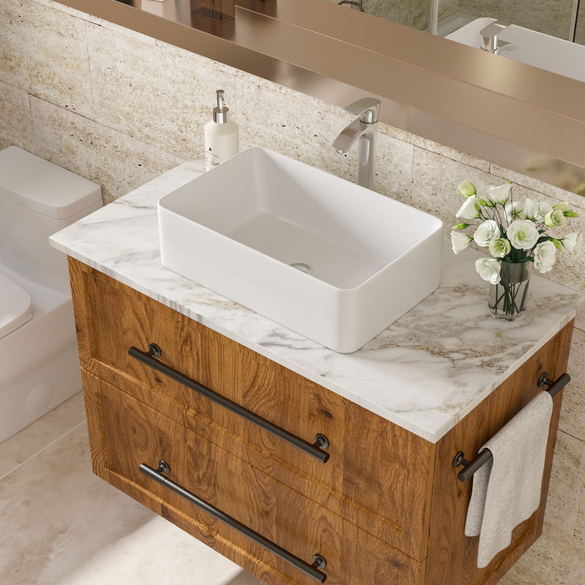 Modern European Design 21" X 14" Ceramic Rectangular Vessel Bathroom Sink - White by HouseOfZazla