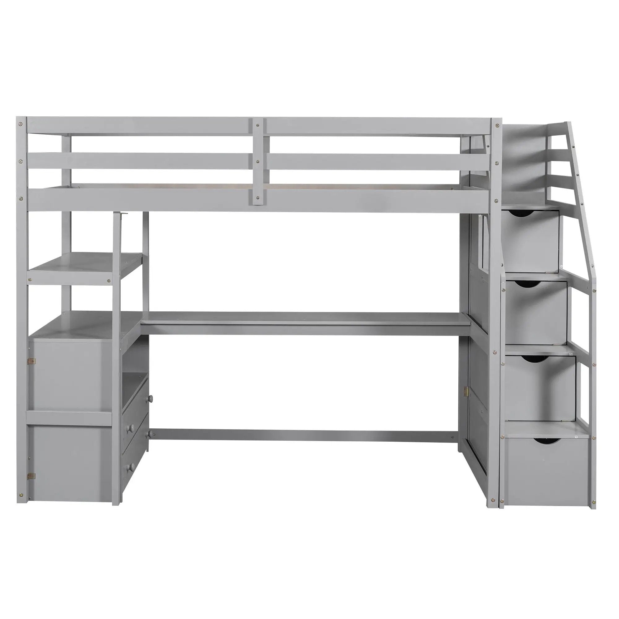 Loft Bed With Desk, Shelves, 2 Drawers, Storage Staircase by Unique Piece Furniture