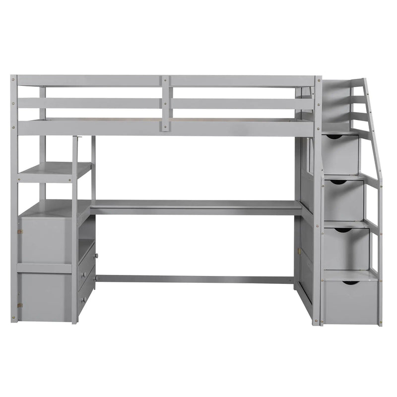 Loft Bed With Desk, Shelves, 2 Drawers, Storage Staircase by HouseOfZazla