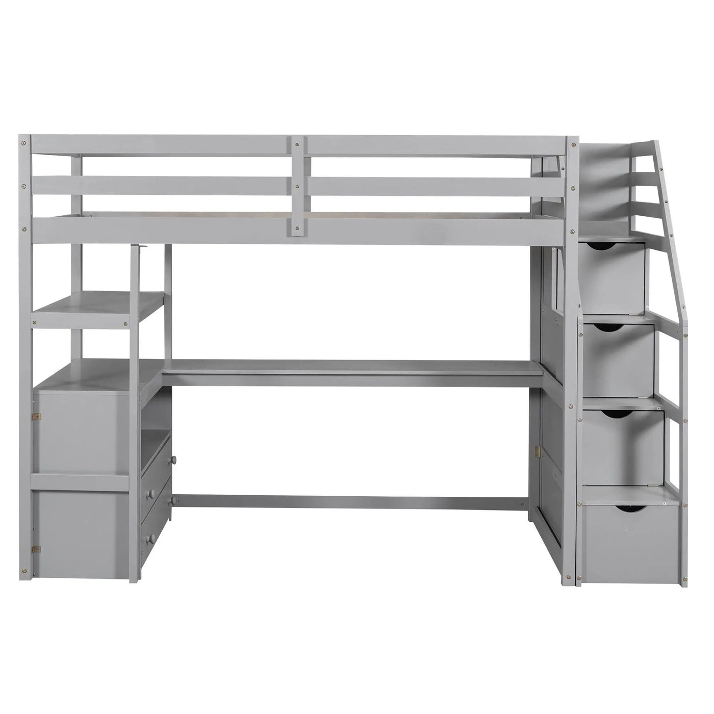 Loft Bed With Desk, Shelves, 2 Drawers, Storage Staircase by HouseOfZazla