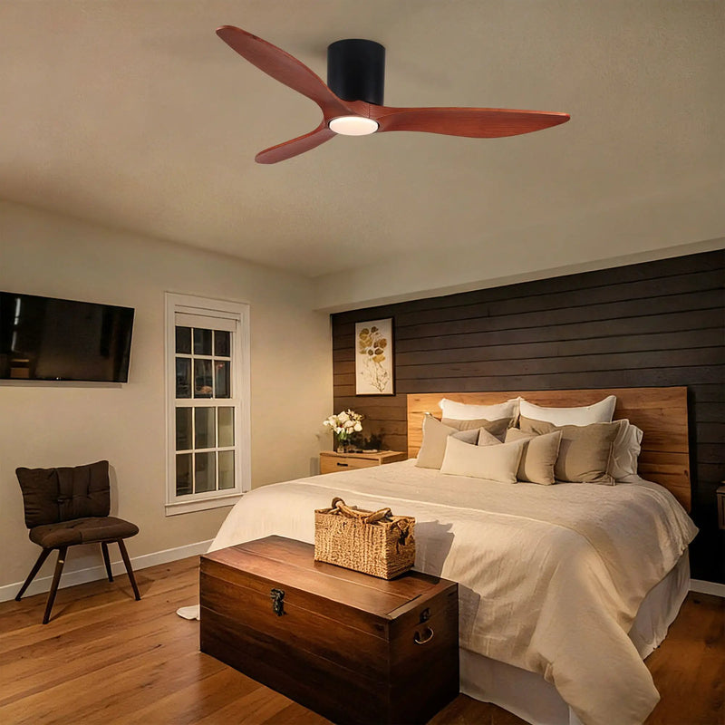 Low Profile Flush Mount Ceiling Fan With Light And Reversible Quiet Motor - Matte Black by Unique Piece Furniture