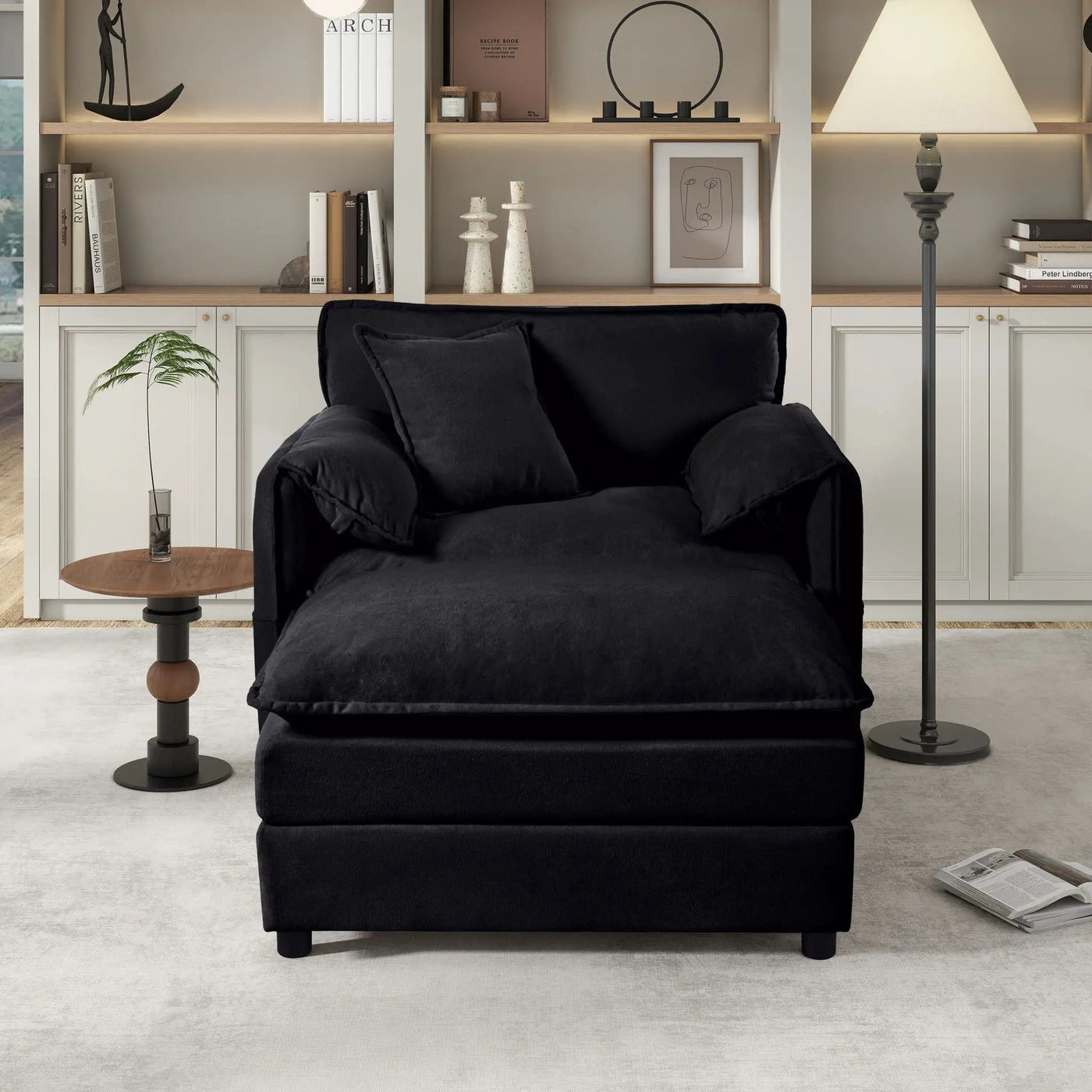 Oversized Chair With Movable Ottoman, Soft Upholstered Lounge Chair by HouseOfZazla