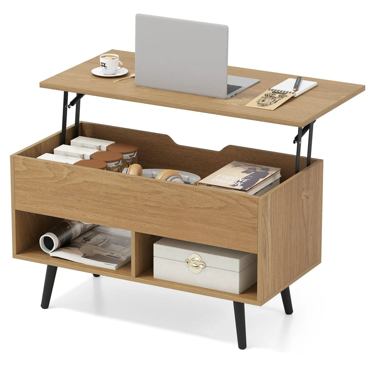 31.5 Inch Lift-Top Coffee Table with Hidden Storage and 2 Open Shelves, photo 18 of 40