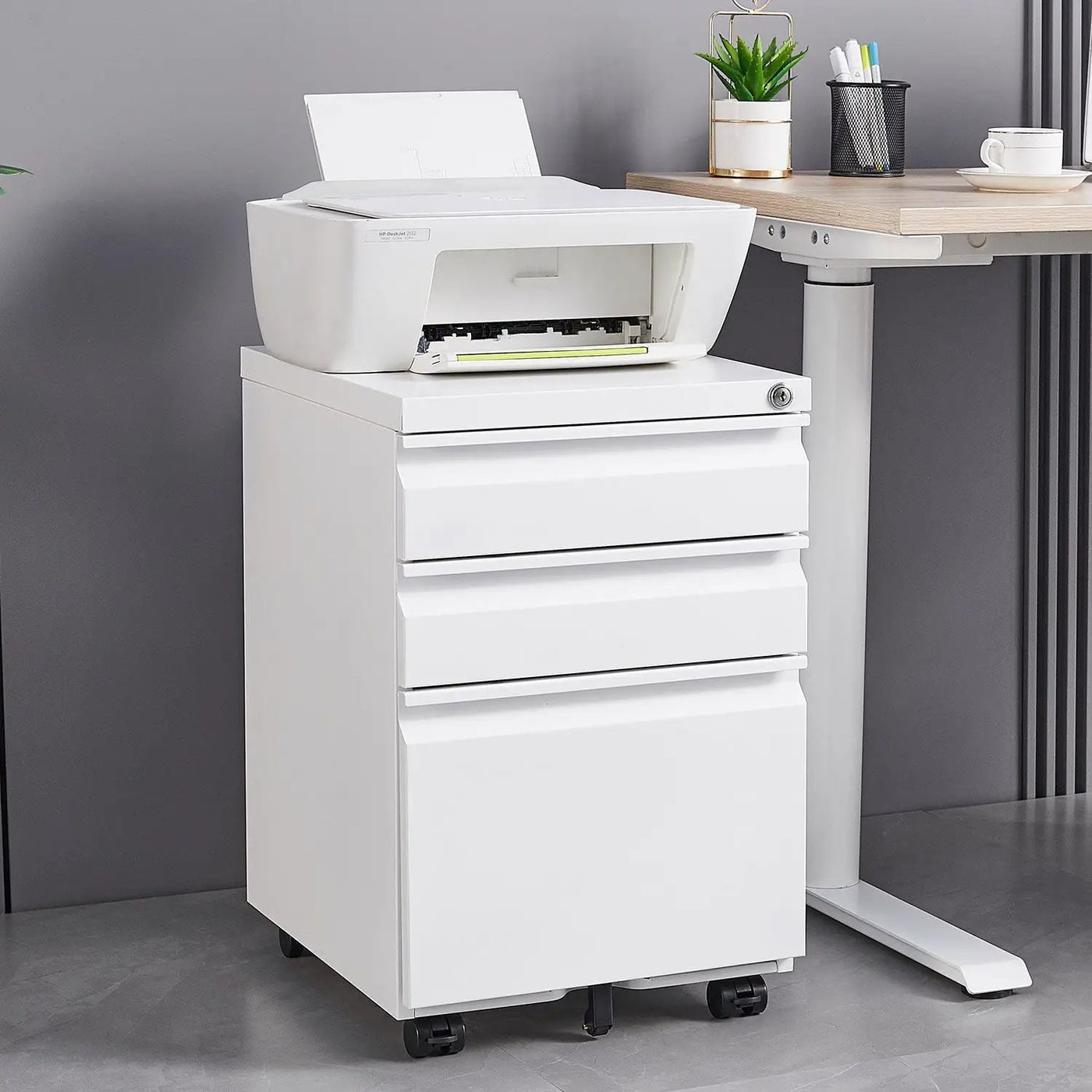 Contemporary 3 Drawer Mobile Filing Cabinet With Lock, Metal Office Storage For Legal / Letter Size by HouseOfZazla