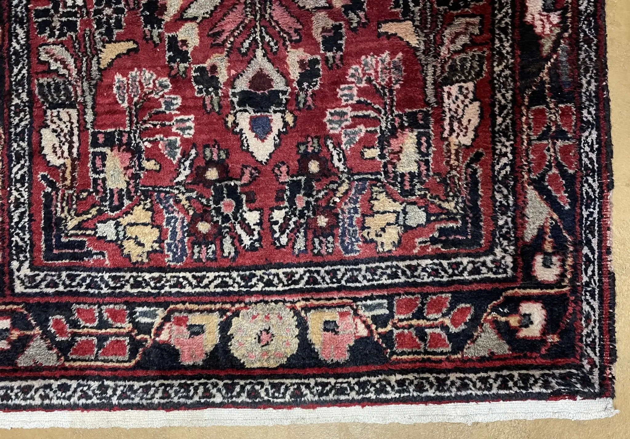 Antique Persian Hamadan Runner Rug 3.4 x 9, Red, Handmade Wool Runner by Jewel Rugs