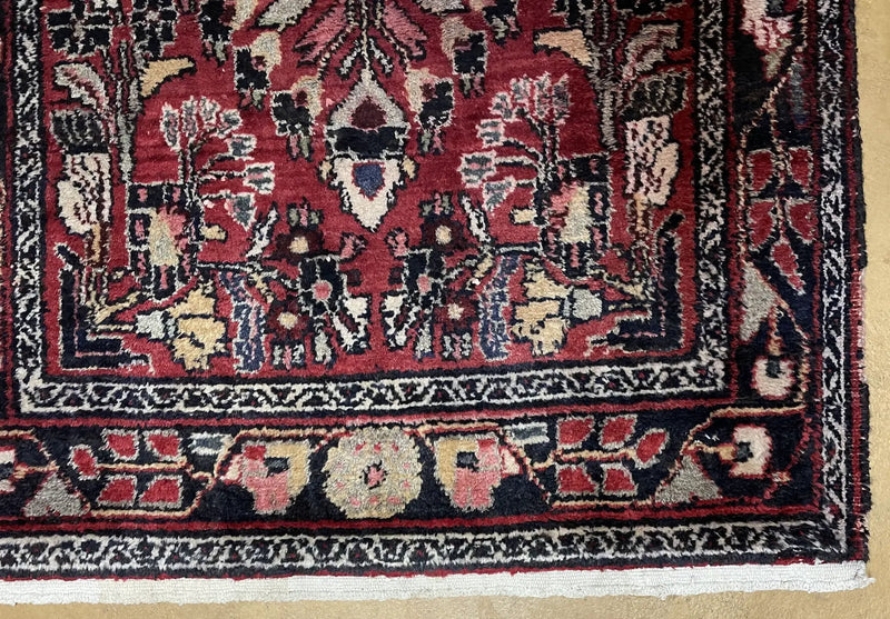 Antique Persian Hamadan Runner Rug 3.4 x 9, Red, Handmade Wool Runner by Jewel Rugs
