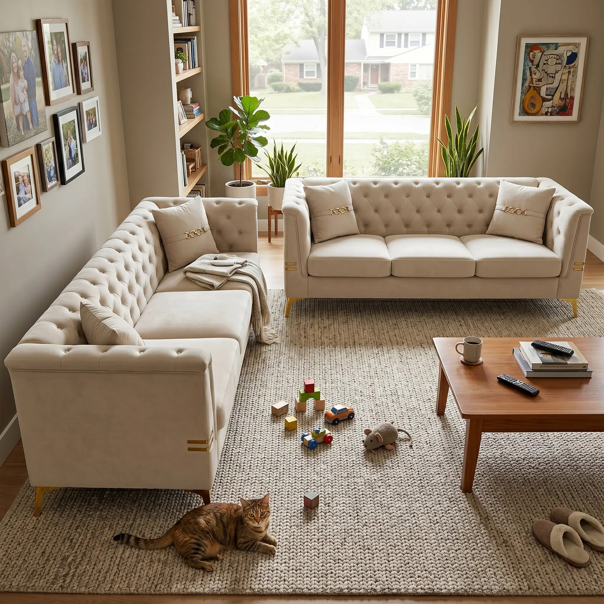 FX-P83-2PC Modern Velvet Upholstered Sofa Set of 2 by HouseOfZazla