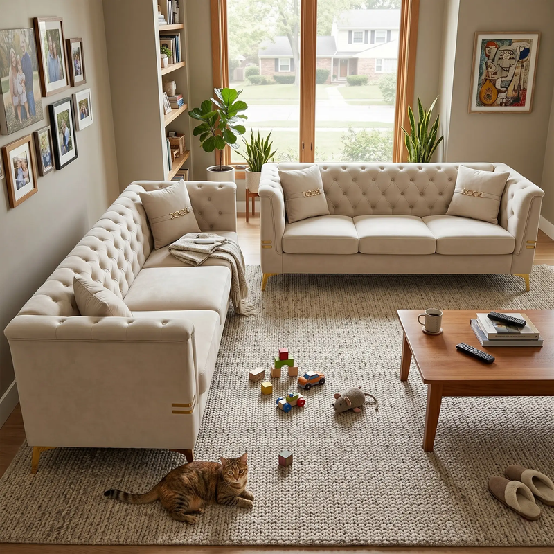FX-P83-2PC Modern Velvet Upholstered Sofa Set of 2 by HouseOfZazla