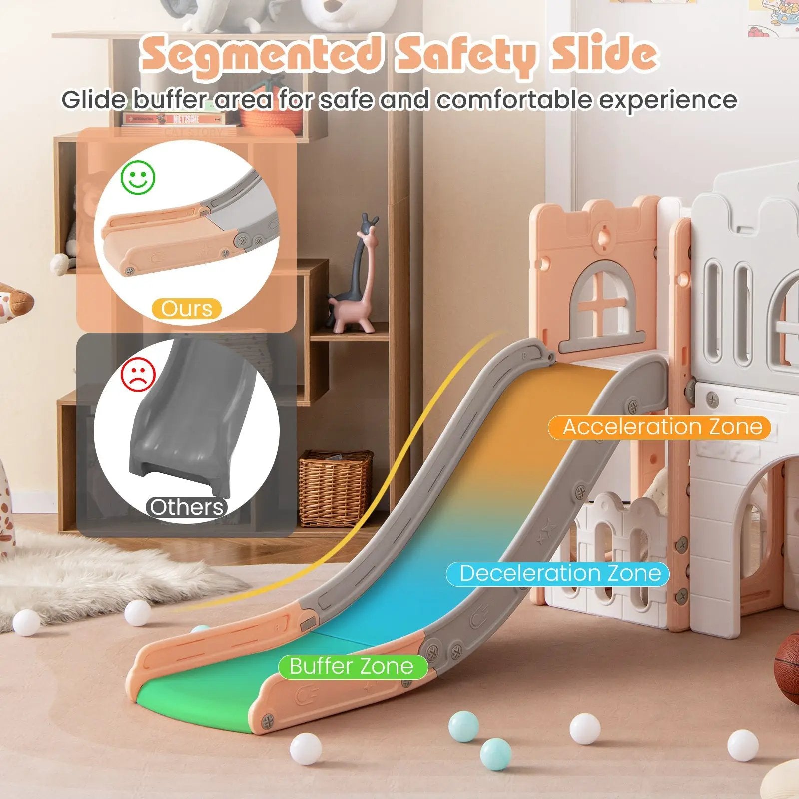 All-in-1 Toddler Slide Playset Playground with Tunnel and Ladder and Basketball by DirectDeals
