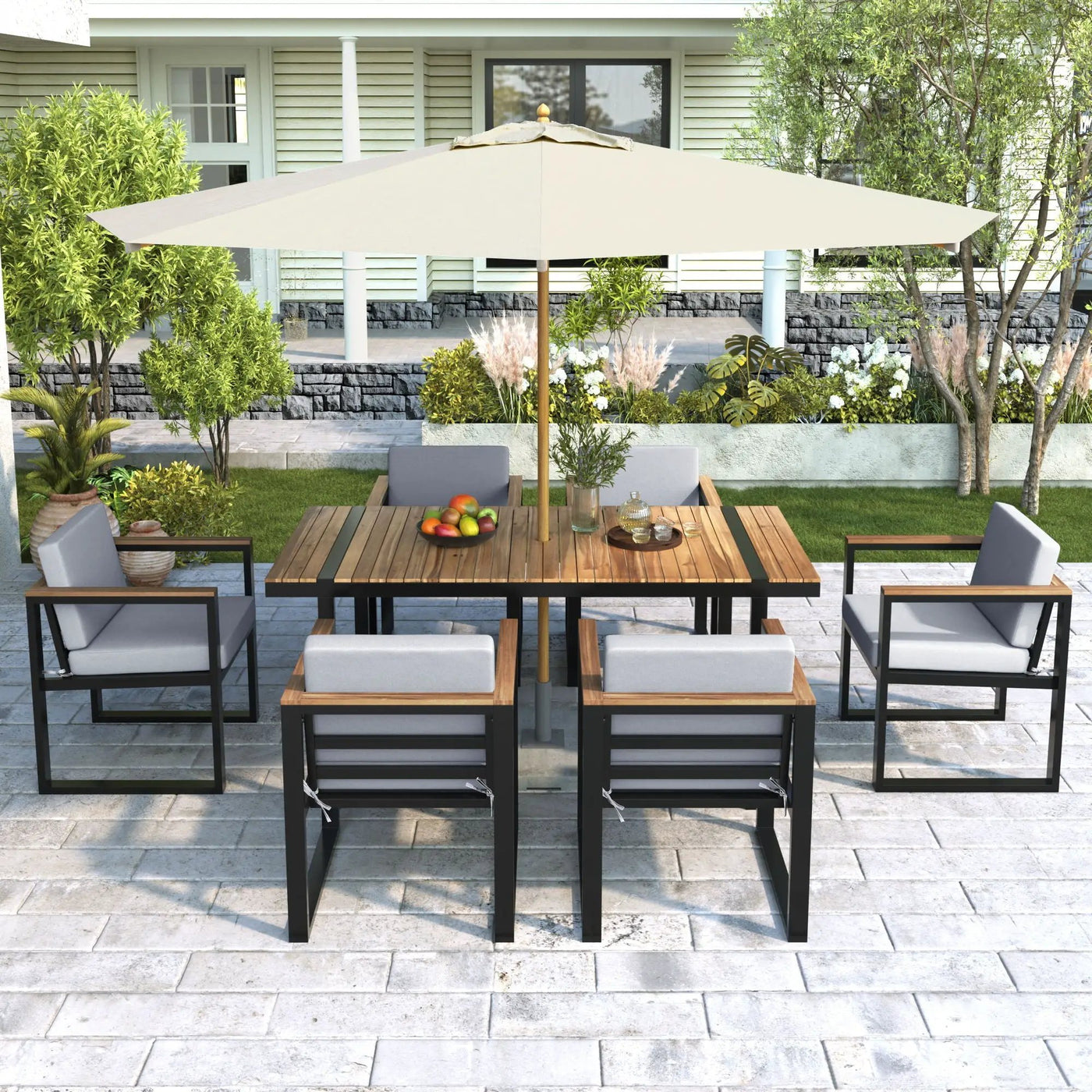 7 Pieces Outdoor Dining Set Patio Dining Table And Chair Set With And Removable Cushions For Patio by Unique Piece Furniture