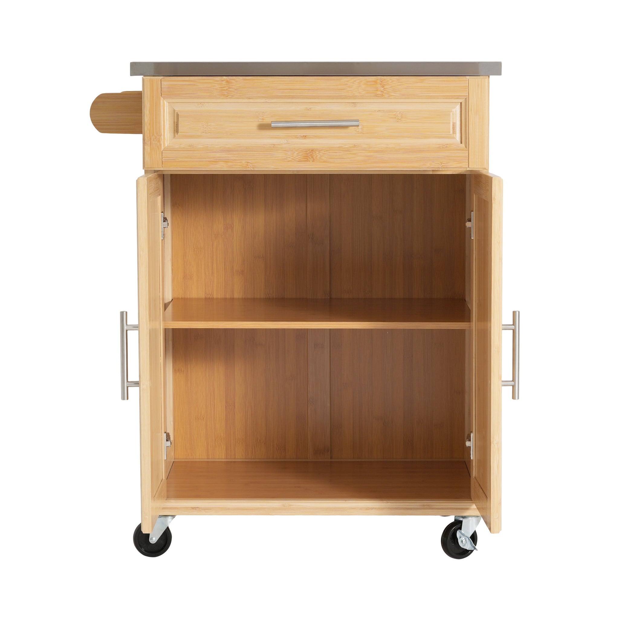 Indoor Compact Bamboo Rolling Kitchen Cart with Stainless Steel Top by HouseOfZazla