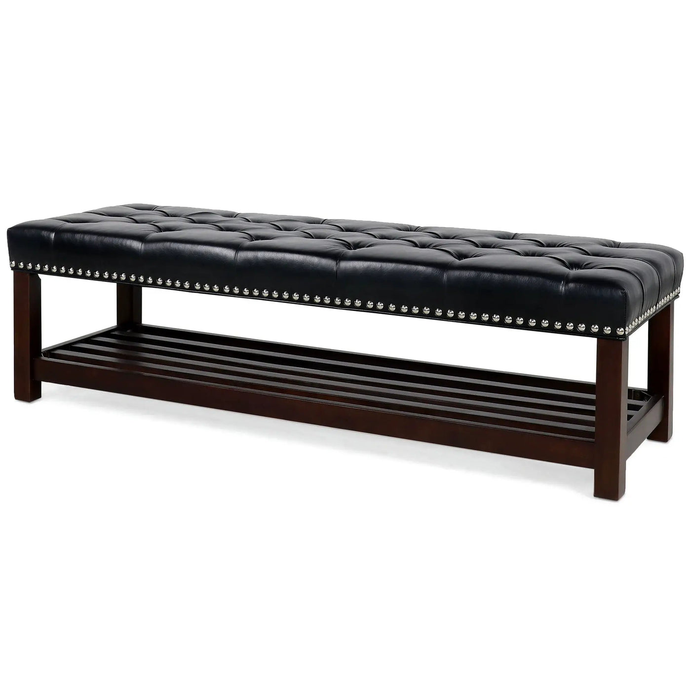 Bedroom End Of Bed Bench Tufted Upholstered End Of Bed Bench End Of Bed Entrance Shoe Bench With Nailhead Trim And Shelf Bedroom Upholstered Bench Living Room Shoe Rack Footstool by Unique Piece Furniture